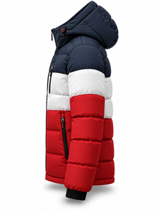 Chaqueta Acolchada con Capucha para Hombre, Diseño Color Block, Cálida, Cortavientos, con Cierre, Informal, Relleno de Poliéster, Largo Regular - Product Image 4