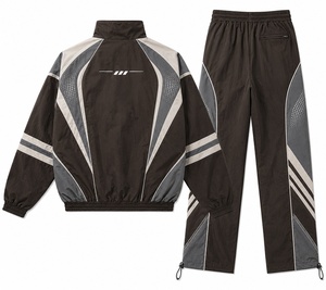 Ensemble de survêtement unisexe, veste et pantalon en polyester bicolore avec poches latérales, taille à cordon, vêtements d'automne - Product Image 6