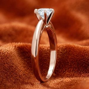 Cut Moissanite Solitaire Ring Rose Gold Plated Prong Setting Women's Engagement Wedding Anniversary Party Luxury Jewelry Gift - Product Image 3