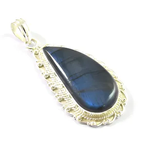 Labradorite 925 Sterling Silver Handmade Pendant Natural Blue Gemstone Jewelry Statement Pendant Bezel Setting - Product Image 1