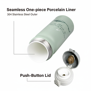 Botella Moderna de Acero Inoxidable 18/8 de 380 ml con Revestimiento de Porcelana, Aislamiento al Vacío de Doble Pared, Retención de Frío de 8-10 Horas, Tapa Abatible - Product Image 2