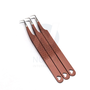 Pince à épiler professionnelle pour extensions de cils, marron, antidérapante, prise parfaite, pointe lisse, en acier inoxydable, antimagnétique - Product Image 1