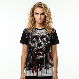Camiseta Personalizada para Mujer, Color Verde Oliva, Diseño Gráfico Zombie Surfer, Algodón, Manga Corta, Estilo Casual, Playa y Aire Libre - Product Image 4
