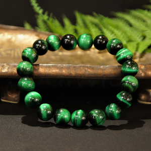 Pulsera de Ojo de Tigre Verde de 10 mm de Divine Solutions - Regalo Unisex con Patrón de Paz para Hindúes - Product Image 2