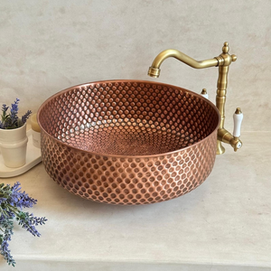 Handmade Hammered Copper Eco-Friendly Classic Vessel Sink Luxury <b>Round</b> Bathroom Wash <b>Basin</b> for Vanity Countertop Installation - Product Image 2