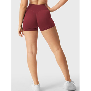 Shorts Deportivos Color Granate para Mujer, Cintura Alta, Control de Abdomen, Efecto Levanta Glúteos, Sin Costuras, Elásticos, para Yoga, Venta al Por Mayor - Product Image 5