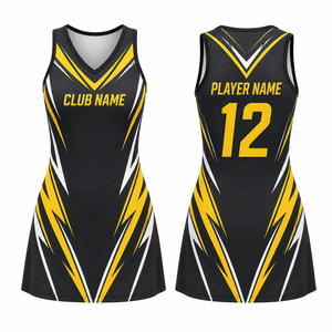 Maillot de netball personnalisé sans manches pour femme, noir et jaune, impression par transfert thermique, respirant, léger, durable, pour équipe adulte - Product Image 1