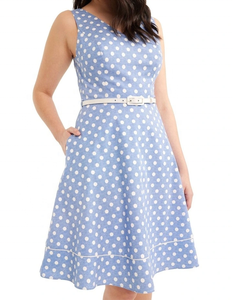 Fabricant OEM Vente en gros Usine Robe décontractée blanche à pois Décolleté en V Corsage ajusté Ceinture contrastée naturelle - Product Image 4