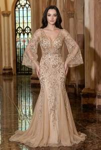 Elegante Vestido de Noche de Sirena con Lentejuelas Plateadas y Cuentas de Cristal para Gala, Boda, Fiesta, con Manga Corta y Espalda Descubierta - Product Image 4