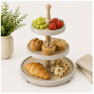 Support à gâteau moderne en bois écologique à 3 niveaux, plateau de service personnalisé à plusieurs étages, table de dessert de mariage, bois massif fait main - Product Image 5