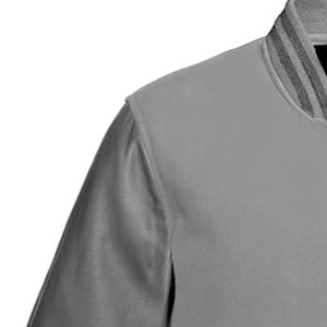 Veste varsity grise pour homme avec logo M brodé blanc, style preppy, coupe classique, simple boutonnage, manches en cuir - Product Image 4