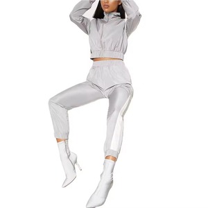 Ensemble de survêtement imperméable imprimé pour femme, deux pièces, hiver, haut court, motif uni, veste coupe-vent zippée, pantalon 100% coton - Product Image 5