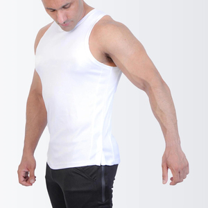 <b>Men's</b> <b>White</b> O-Neck Tank Top Solid Knitted Breathable Casual <b>Vest</b> 100% Polyester - Product Image 3