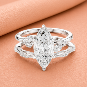 Elegante Anillo de Compromiso con Diamante Cultivado en Laboratorio, Corte Marquesa, para Mujer, Oro Amarillo, Blanco y Rosa, Oro Sólido de 14K, Chapado en Rodio, para Novia - Product Image 1