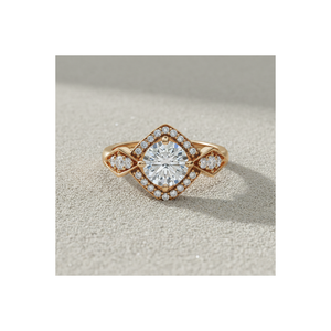 Anillo de Compromiso con Diamante Cultivado en Laboratorio Stonewels, Oro de 14K, Engaste de Garras, Estilo Art Deco, Halo Geométrico, Estilo Vintage, Certificado OEM ODM - Product Image 1