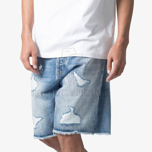 Shorts en jean classiques pour hommes, coupe droite, en coton, pour l'extérieur, style été, avec surpiqûres contrastées et poches latérales - Product Image 4