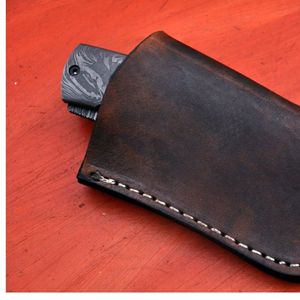 Couteau pliant en acier Damas, lame à pointe tombante, avec manche en marbre et étui en cuir, couteau de poche pour le camping en plein air - Product Image 6