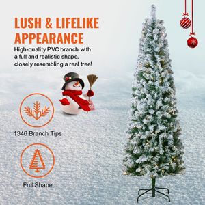 Albero di Natale Artificiale Innevato Preilluminato da 6,5 Piedi con 250 Luci LED Bianche e 814 Punte di Rami in Metallo - per Decorazioni Natalizie - Product Image 3