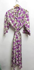 Robe Kimono en Coton Imprimée à la Main, Peignoir Floral Léger pour Femme, Robe d'Été en Coton, Peignoir de Spa, Robe de Mariée - Product Image 5