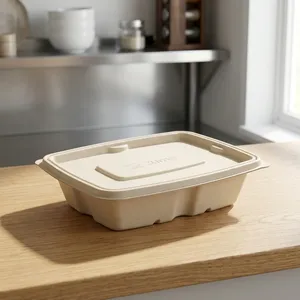 Luxury Eco Friendly 500ml Rectangle <b>Pulp</b> Moulded Food Container Lightweight Compostable Takeaway Box Commercial Food Party - Product Image 2
