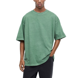 T-shirt en coton épais à col ras du cou côtelé, coupe oversize, personnalisable avec logo OEM, style streetwear - Product Image 1