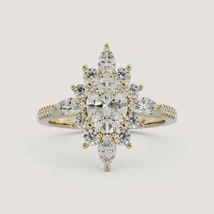 Bague de fiançailles vintage ovale en diamant de laboratoire, or massif 10K 14K 18K, moderne et luxueuse, avec halo étoilé et coupe marquise, style statement - Product Image 1