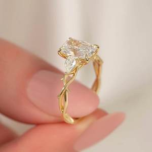 Bague solitaire en or massif 14 carats pour femme, avec diamant de laboratoire taille radiant de 5,01 carats, motif branche de plante, cadeau de fiançailles surprise pour elle - Product Image 4