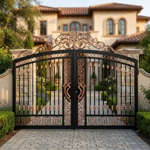 Puerta de Entrada de Hierro Forjado Galvanizado en Negro y Oro Rosa de Lujo con Paneles Geométricos Ornamentados para Uso Residencial/Villas - Product Image 5