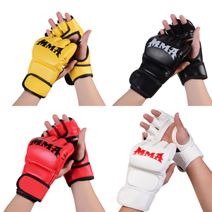 Guantes de MMA de Medio Dedo, Cuero PU, Cierre de Velcro, Rojos, Unisex, para Entrenamiento de Artes Marciales - Product Image 6