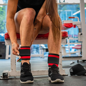 Gym Weight Lifting Neoprene Red And Black Nylon Hook And Loop Cotton Material <b>Adjustable</b> <b>Strap</b> OEM Design <b>Straps</b> Ankle Support - Product Image 5