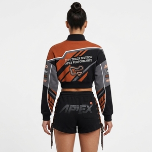 Conjunto Deportivo de Verano para Mujer, Ligero, de Poliéster/Algodón, con Estampado, Sudadera Corta con Cordones y Pantalones Cortos, Estilo Racing, Personalizable para Equipos - Product Image 3