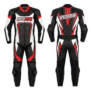 Traje de Motociclismo Speedfreak Unisex de Cuero Completo, 220g, Impresión por Transferencia de Calor, Diseño Transpirable en Rojo, Blanco y Negro - Product Image 1