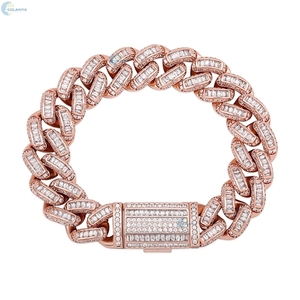 Bracelet cubain de luxe en diamant de laboratoire, serti de diamants taille baguette, style hip-hop, tendance, pour homme - Product Image 4