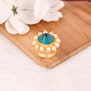 Anillo de Latón con Apatita, Perla e Hidrochapado, Hecho a Mano, Ajustable, Joyería con Piedras Preciosas para Mujer - Product Image 2