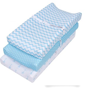 White & Light Blue 100% Cotton Crib Custom Organic Baby Super Soft Diaper <b>Changing</b> Pads Sheets Cover Set By Indian Manufacturer - Product Image 3