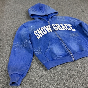 เสื้อฮู้ดซิปสีฟ้า Snow Grace แบบ unisex ผ้าฟลีซลำลองสำหรับฤดูหนาว ทรงโอเวอร์ไซส์บุซับใน ผ้าฝ้าย 80% โพลีเอสเตอร์ 20% ป้องกันขนร่วง - Product Image 6