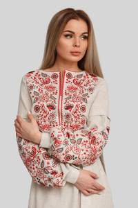 Robes en lin à motifs brodés, robes longues à manches longues, robes maxi à manches bouffantes, broderie florale, col rond, robes brodées de créateurs - Product Image 3