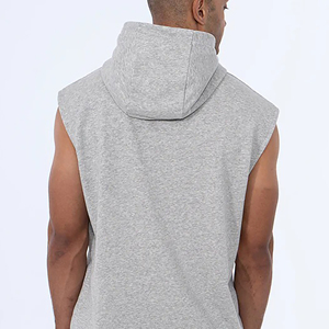 <b>Men's</b> <b>Sleeveless</b> Hooded Sweatshirt Solid Gray Cotton Fleece 430g Knitted Casual Regular Fit Pocket Design Autumn Wear - Product Image 3