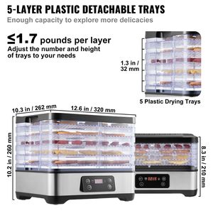 Essiccatore Elettrico per Alimenti a 5 Ripiani 300W con Timer Digitale Regolabile e Temperatura Controllata per Uso Domestico, Essiccatore per Frutta - Product Image 3