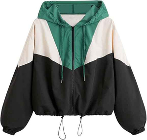 Chaqueta Corta Cortavientos para Mujer con Bloques de Color, Ligera, con Capucha, para Deportes al Aire Libre, Moda Urbana, Impermeable y Resistente al Viento - Product Image 2