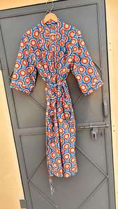 Robe kimono en coton imprimé à la main |   Robe de mariée bleue à fleurs, robe de demoiselle d'honneur, robe de bain en coton, robe d'été, cadeau - Product Image 5