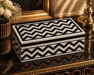 Black and White Resin Jewelry Organizer Box Chevron Pattern Storage <b>Case</b> <b>Vanity</b> Organizer for Home Display - Product Image 2