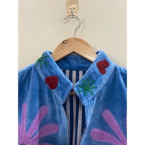 Hand Embroidered Velvet Cotton <b>Jacket</b> Women Mandarin Collar Full Sleeve Autumn/Winter Floral Pattern Open Front - Product Image 2