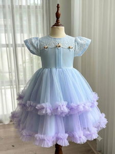 Robe de princesse élégante pour filles, manches bouffantes, dentelle, tulle, coupe trapèze, longueur genou, robe de fête, robe Koko San - Product Image 3
