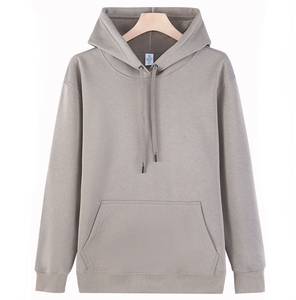 Sweat-shirt à capuche unisexe gris clair, coupe classique, en coton tricoté, couleur unie, poche avant, vêtement d'automne - Product Image 3