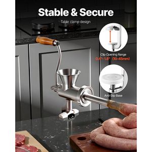 Hachoir à viande manuel en acier inoxydable 304 avec embout à saucisses et 2 plaques de découpe - Product Image 2