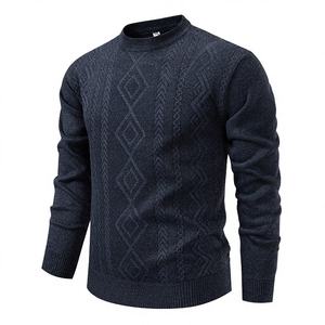 Pull-over en polyester épais et chaud pour homme, à motif géométrique, doublé polaire, idéal pour l'automne et les tenues décontractées des hommes d'âge mûr - Collection transfrontalière - Product Image 4