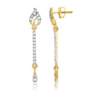 14K Yellow Gold Elegant Long <b>Dangle</b> <b>Earrings</b> with Round Cut Lab Grown <b>Diamonds</b> Curved Teardrop Design Luxury Fine Jewelry Women - Product Image 3