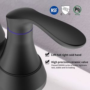 Rubinetto per lavabo nero opaco a 2 maniglie con rotazione a 360° e scarico a soffietto, interasse 6 pollici, rubinetto da 6 pollici per mobile bagno - Product Image 4