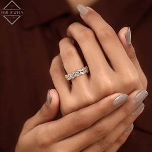 Anillo de Eternidad de Diamantes Marquise de Lujo en Oro Amarillo con Eslabones en Forma de Hoja, Joyería Nupcial para Mujer, Regalo de Aniversario - Product Image 6